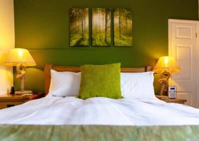 King Size Bed with green decor