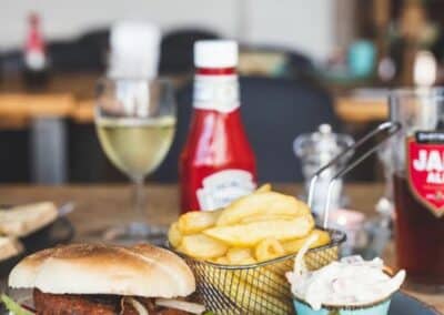 The Kings Arms burger and chips.